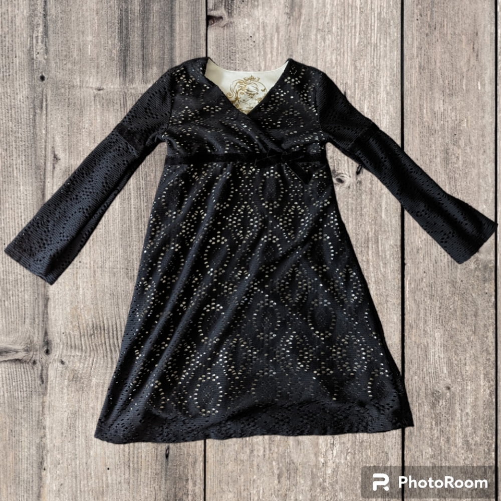 The Childrens Place Black Cutout Eyelet Overlay Long Sleeve Dress Girls Sz 6